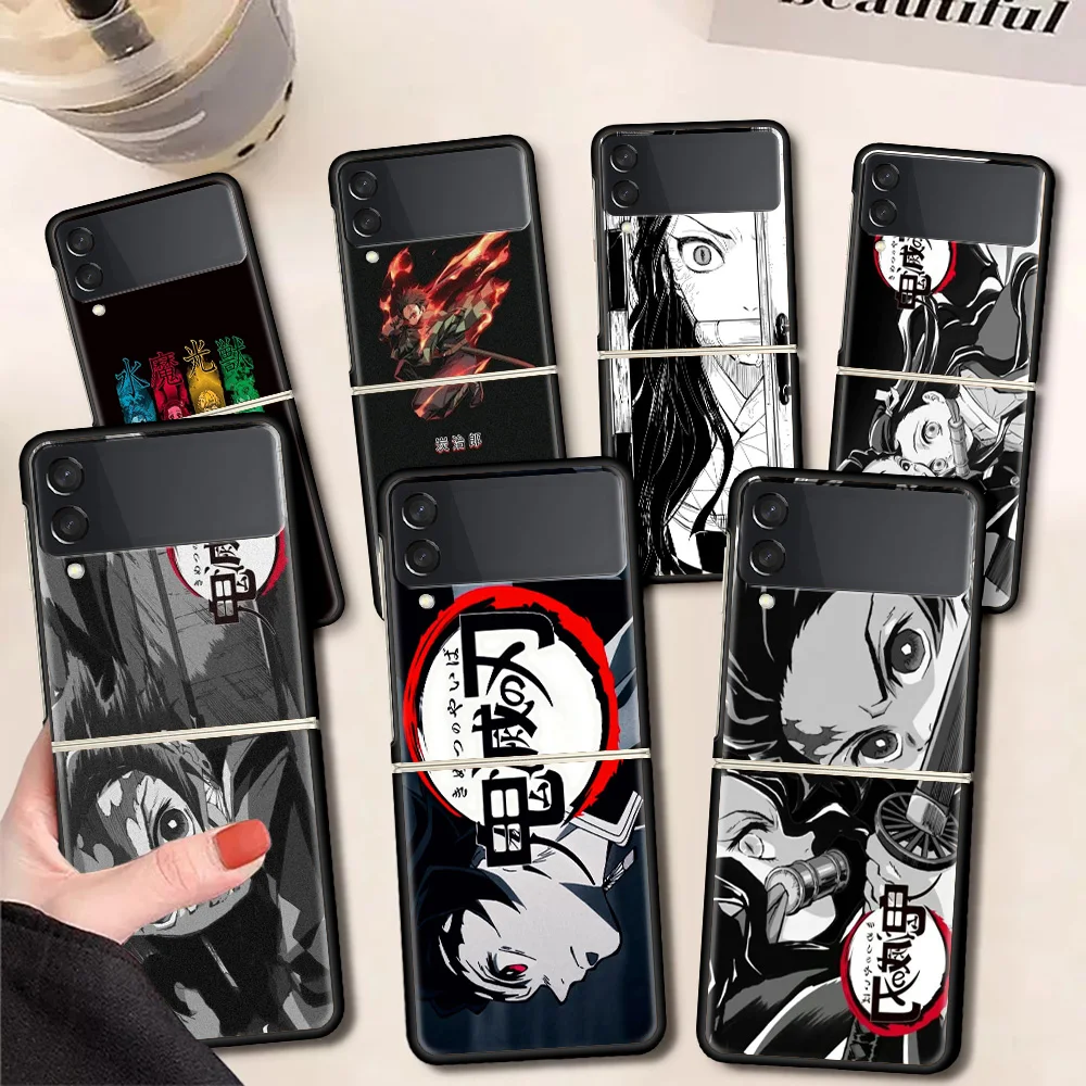 

Demon Slayer Cute Anime Funda Case For Samsung Galaxy Z Flip 3 5G Luxury Z Flip3 Black PC Hard Shockproof Back Phone Coque Capa