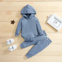 New born baby clothes children little girls clothing set 2 pcs waffle hooded jumpsuit autumn spring infant toddler boy trousers