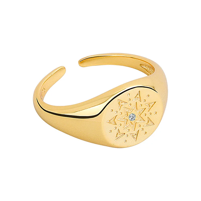 

Gold Silver 2Colors Elegant Women Metal Sunflower Pattern Engraved Opening Ring Zircon Embellishment Party Sunflower Ring