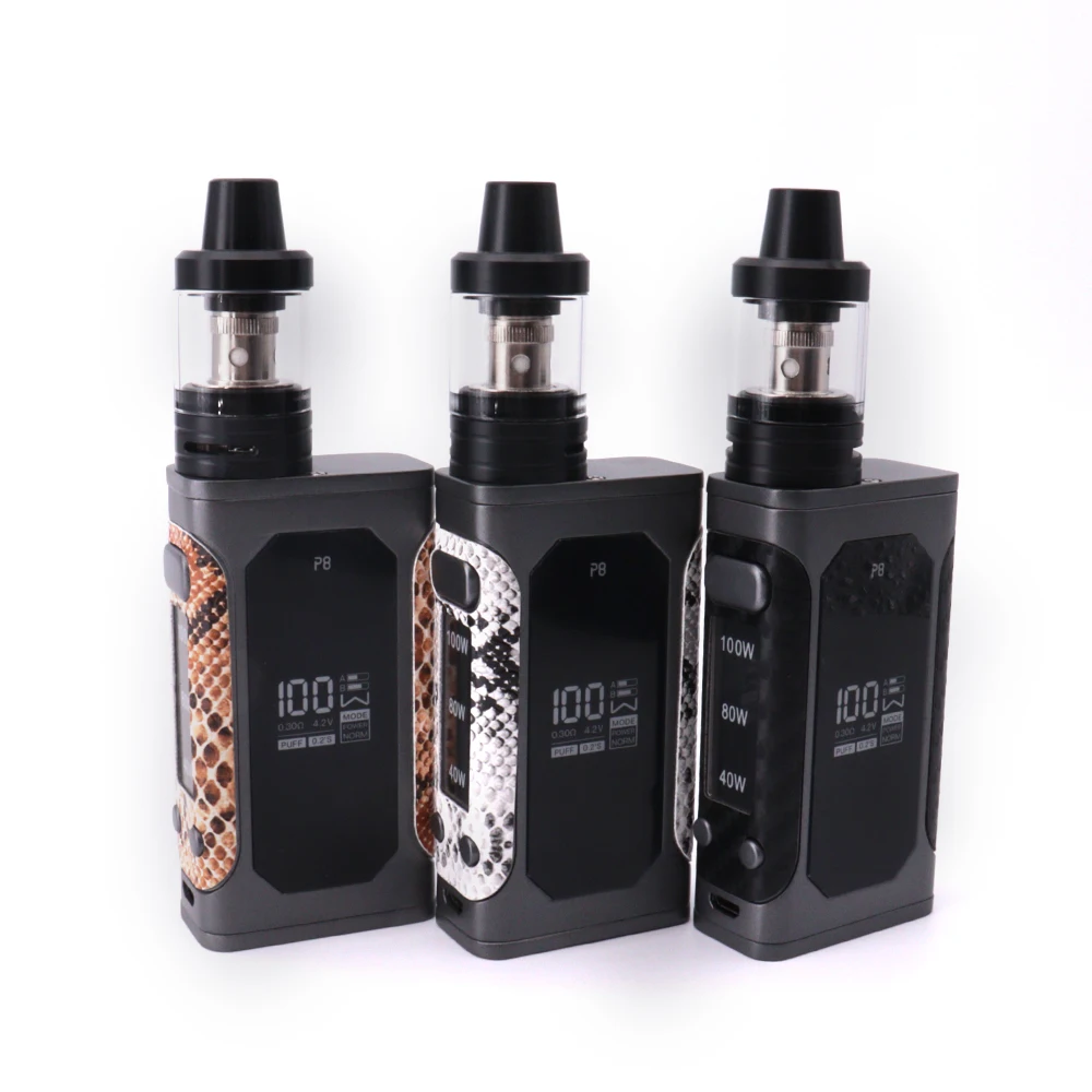 

Electronic Cigarette Vape Box Mod Kit Vapor P8 100W OLED Device Build-in 2200Mah Battery With 3.0Ml Tank Huge Smok E Cigarette