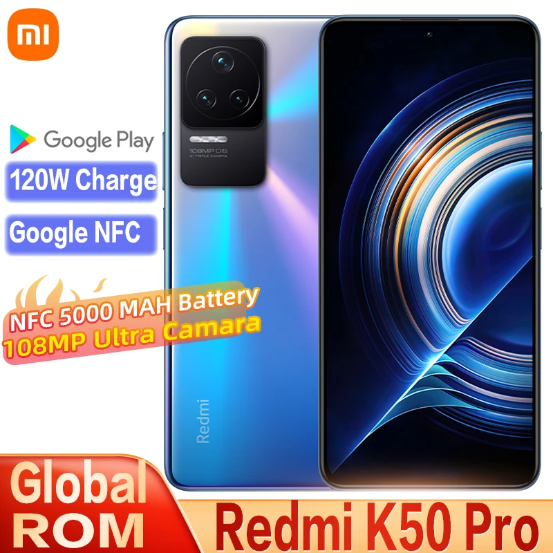 Global ROM Xiaomi Redmi K50 Pro Smartphone MTK 9000 Cpu 128GB/256GB/512GB 6.67'' 120Hz Display 120W Charging 108MP Triple Camera