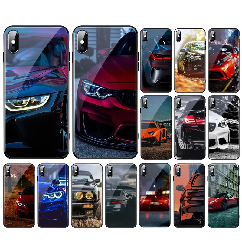 

Car-lights Logo Glass Funda Cell phone case For iphone 13 Pro Max 12 11 Pro Max XS XR X 8 7 Plus SE2 Mobile Phones Case