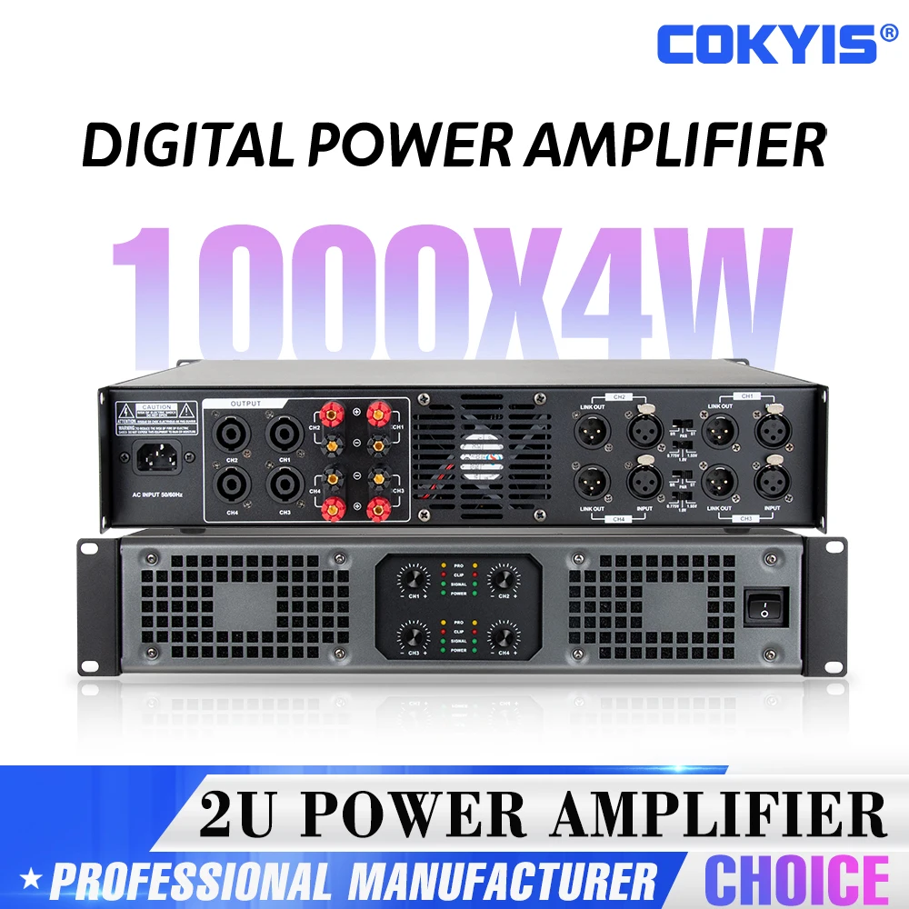 

Профессиональный усилитель COKYIS 2U высокой мощности 1000 Вт * 4, 2/4-канальный аудио усилитель для дискотек, уличных концертов, сабвуферов, колонок, сцены, KTV