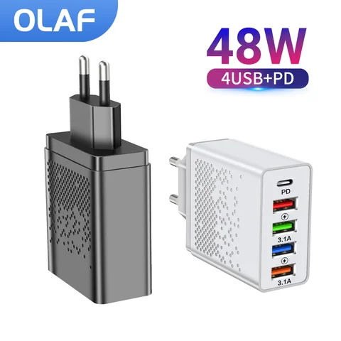 OLAF USB Type C Charger 4 Ports USB QC 3.0 Fast Charging Charger for iPhone 13 12 Pro Huawei Xiaomi Samsung PD 18W Phone Charger