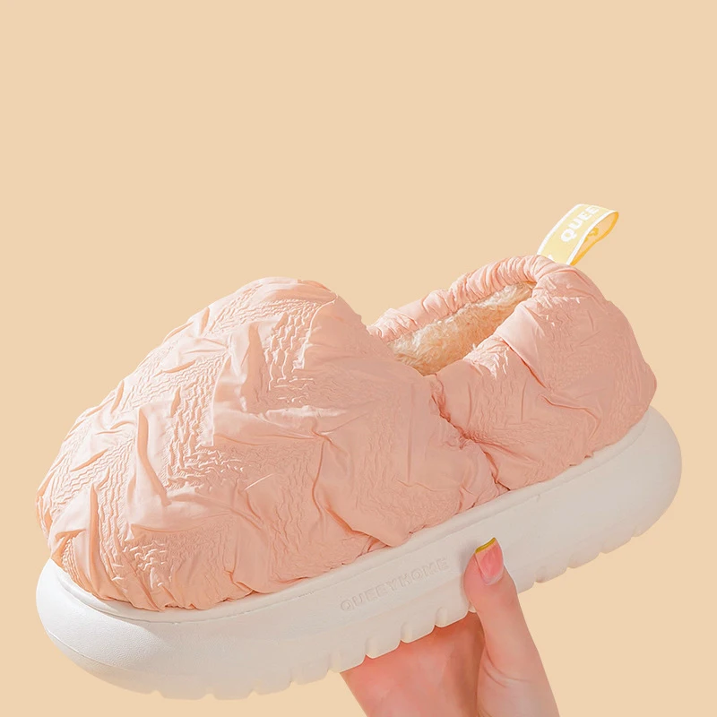 2022 Waterproof Non-slip Cotton Slippers Women's Autumn And Winter Down Warm Thick Bottom Household Indoor Cotton Men Slippers