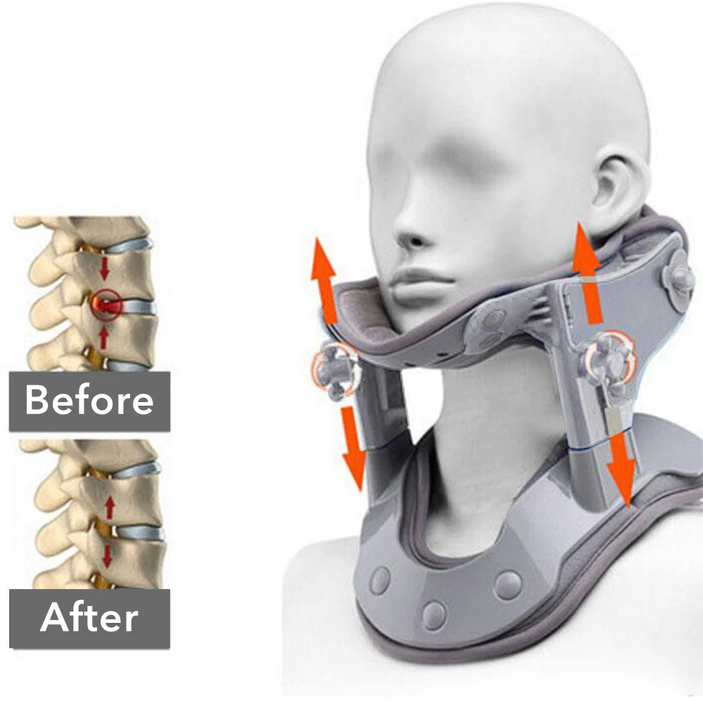 

Cervical Neck Traction Device Heating Vertebra Spine Support Brace Stretcher Posture Corrector Adjustable Collar Pain Relief