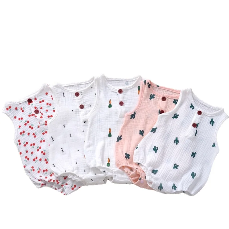

Baby Kids Bodysuits Sleeveless Cotton Girls Cute Rompers Summer Onepiece Clothes for Infants Children