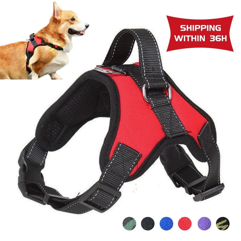 

Blue Dog Harness Collar Outdoor Training Pet Vest Reflective Small Medium Large Big Dogs Chest Strap with Handle Adjustable K9
