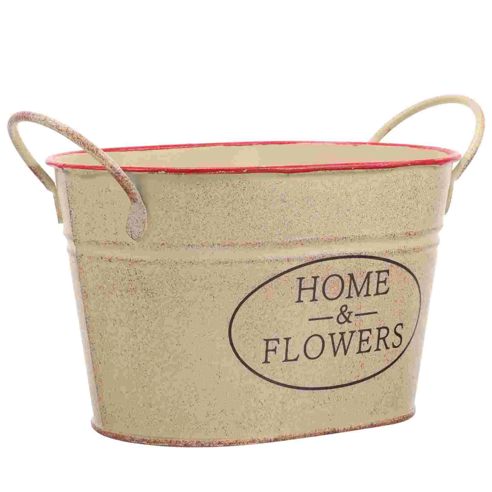 

Flower Planter Vintage Flower Vase Metal Oval Flower Bucket Desktop Flower Bucket