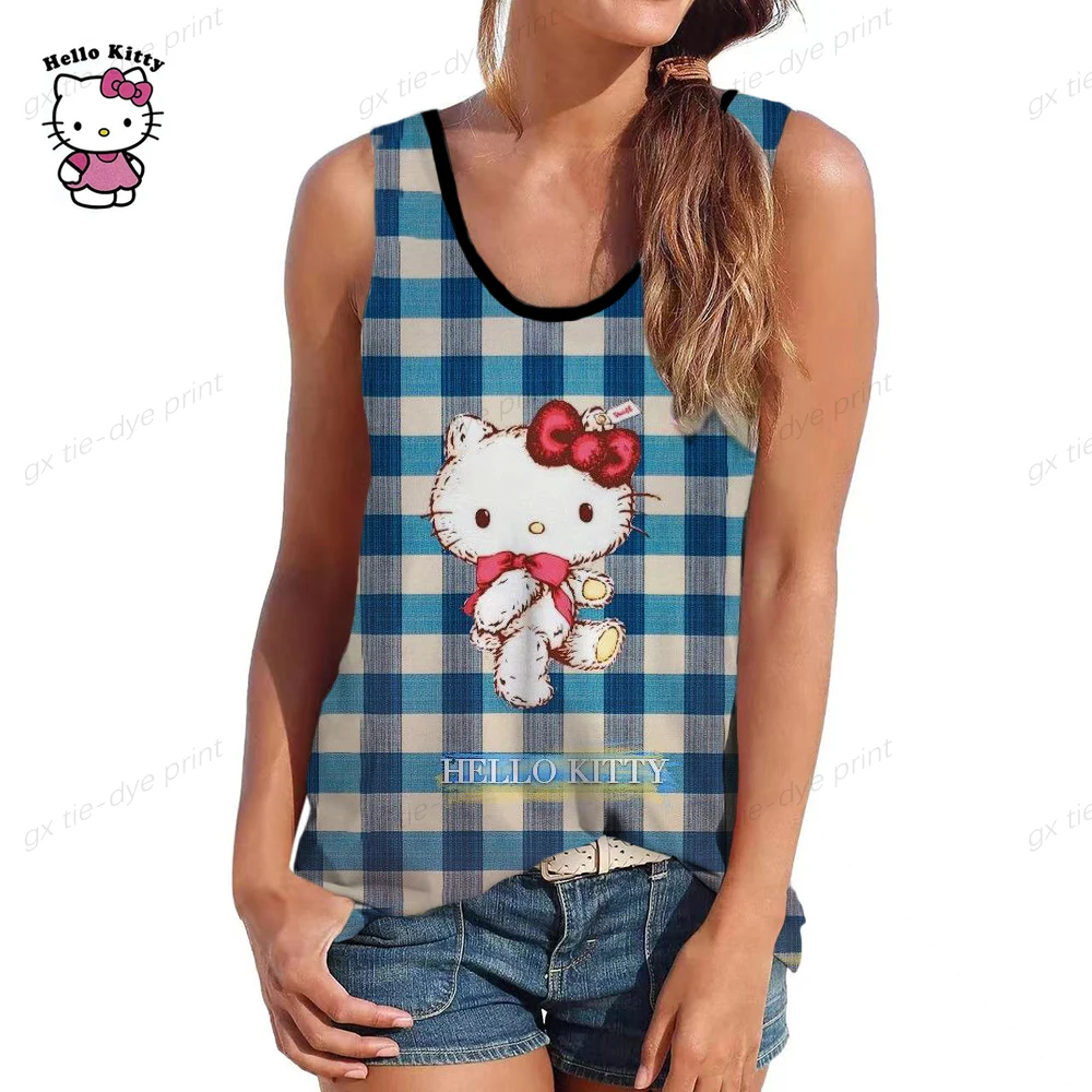 

Женская футболка без рукавов, с круглым вырезом и принтом Hello Kitty