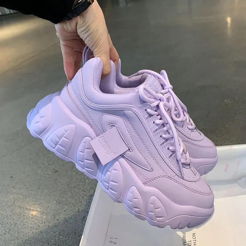 

Platform Women's Sneakers White Leather Casual Shoes Breathable Comfortable Vulcanized Shoes Lace-up Running Shoes Women's Shoes