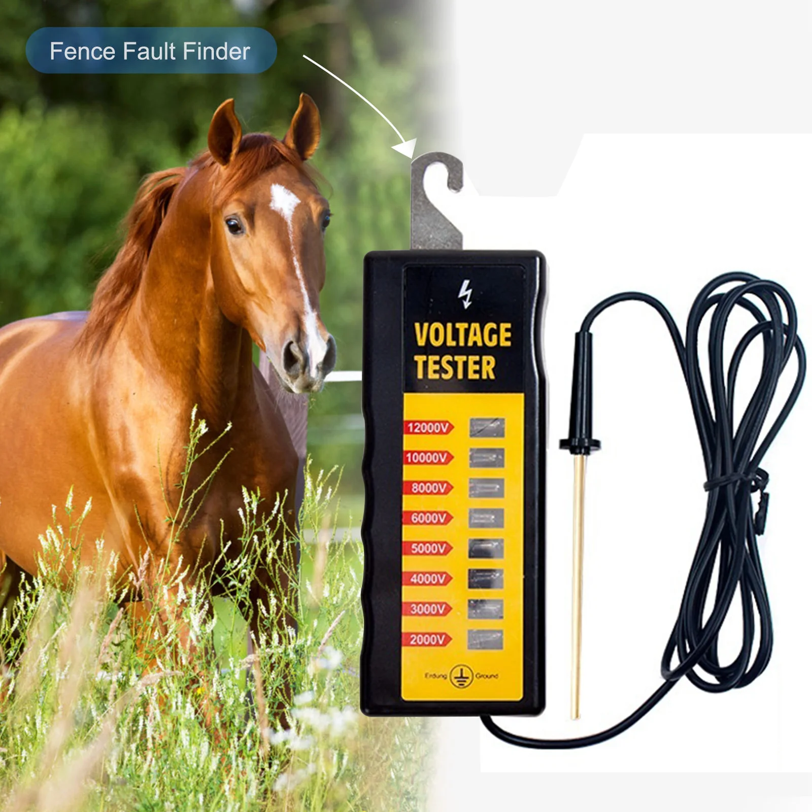 

Electric Ranch Fence Tester Voltage Meter 8000/10000/12000V Waterproof Portable Farm Tool Voltage Test Tool