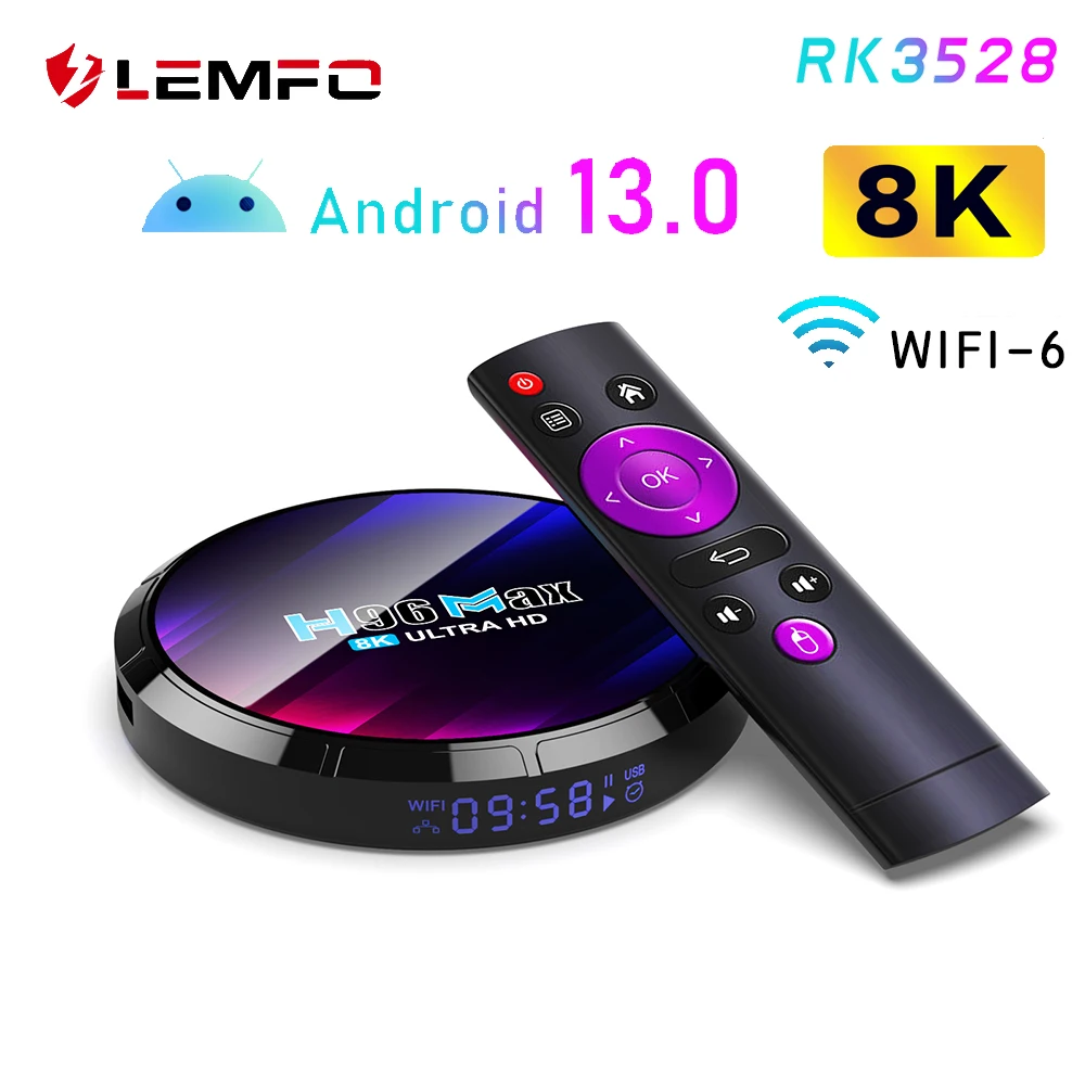 

Медиаплеер LEMFO H96MAX, Android 13, процессор Chipest RK3528, голосовой помощник, 4 Гб ОЗУ, 32 ГБ, 64 Гб ПЗУ, 8K, 4K, 3D, HDR, Wifi6, BT5.0, 2023