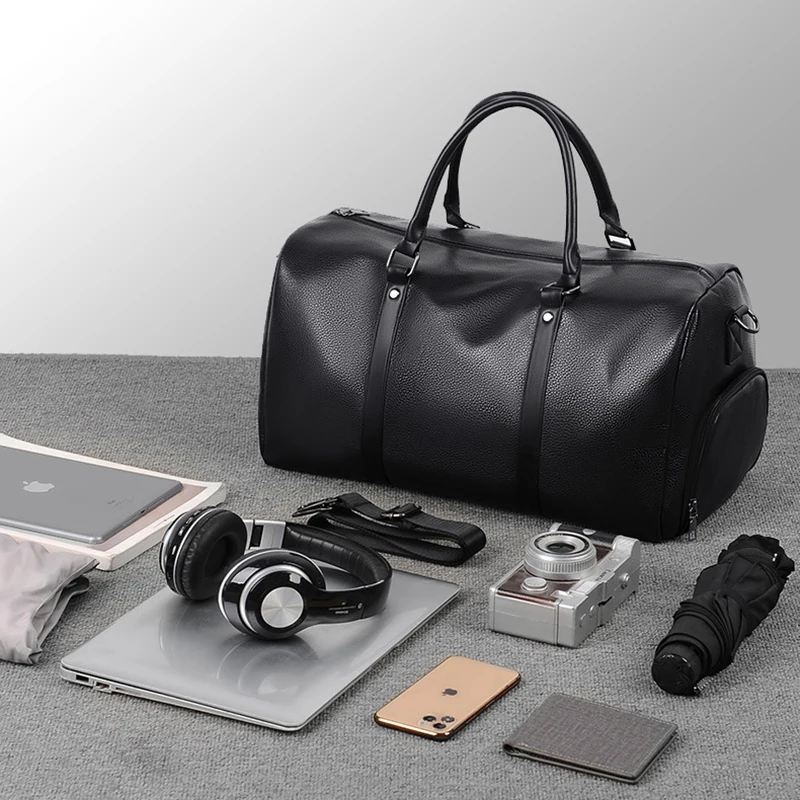 Leather Tote Bags Male Gym Boston Shoes Fitness Travel Luggage Duffle Waterproof Shoulder Sports Bag For Men Women'S Handbag