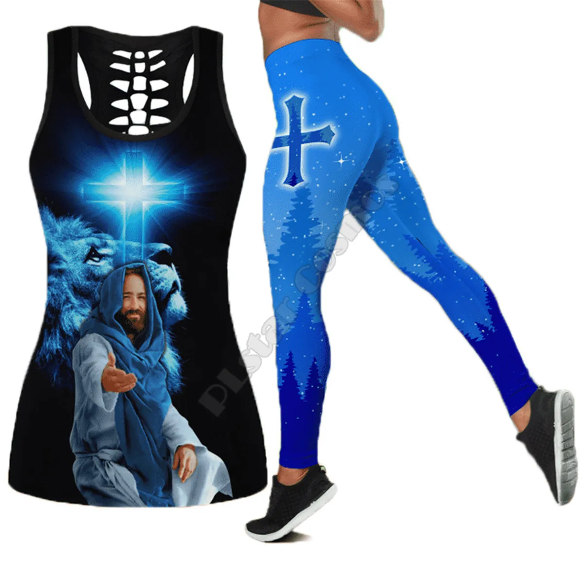 

Jesus 3D Printed Tank Top+Legging Combo Outfit Yoga Fitness Soft Legging Summer Women For Girl