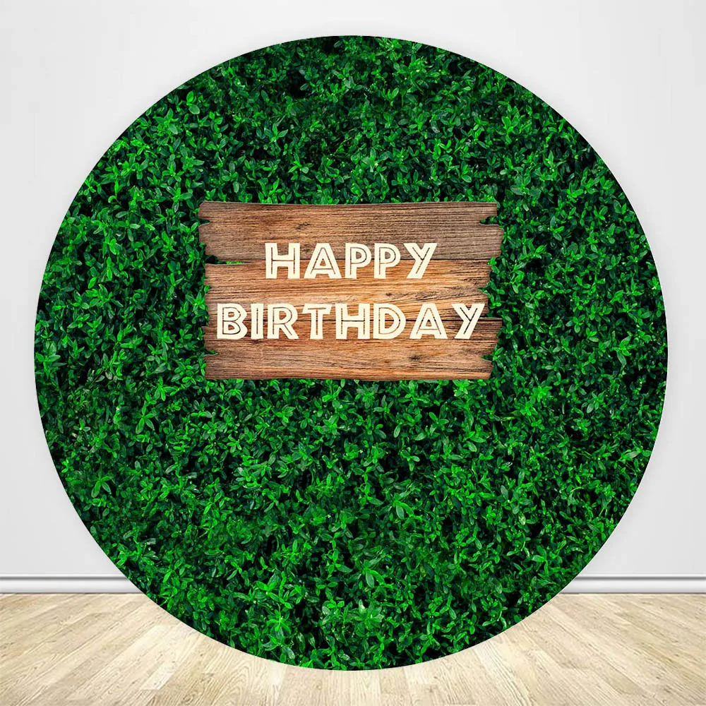 Mocsicka Round Circle Photography Backdrop Cover Green Leaves Grass Wall Happy Birthday Background Baby Christening Decorations images - 6