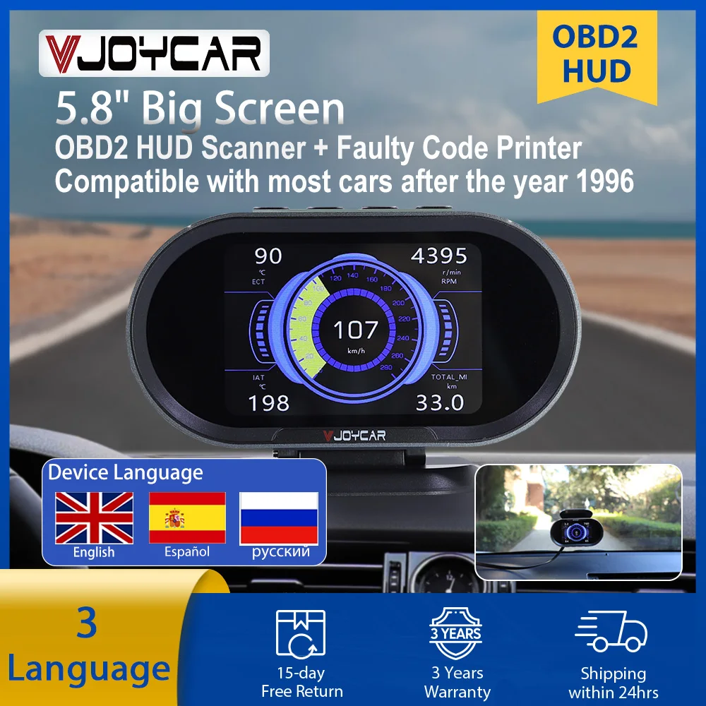 

Vjoycar V70 2022 Новый OBD2 HUD датчик бортовой компьютерной цифровой охранной сигнализации OBD2 сканер дисплей все данные двигателя автомобиля с 1996 года
