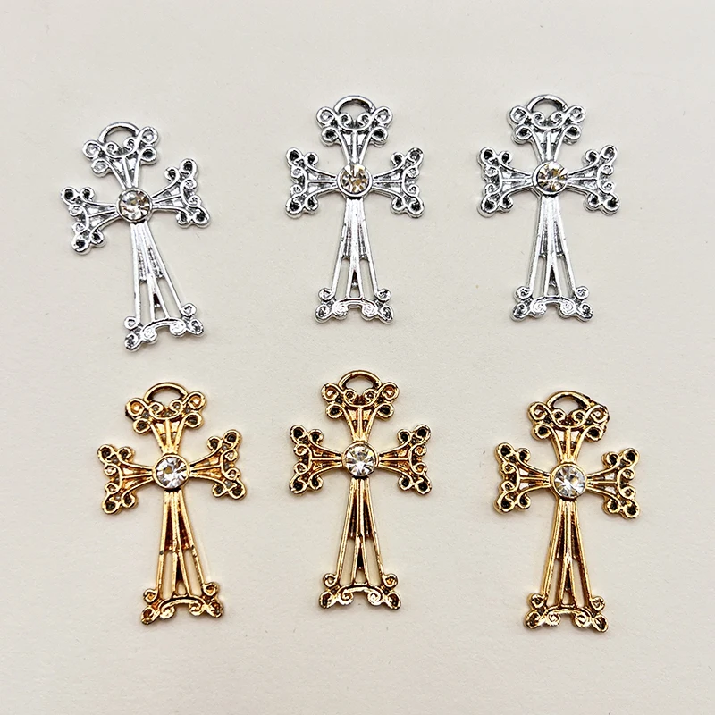 

10pcs 21*34mm Gold Silver Cross Alloy Pendant For Necklace Keychain DIY Vintage Accessories Craft charms for jewelry making