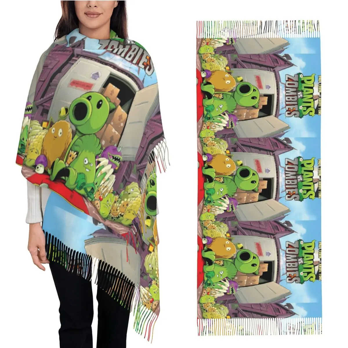 Игровой шарф P-Plants-vs-Zombie женские головные платки с кисточкой зимняя винтажная