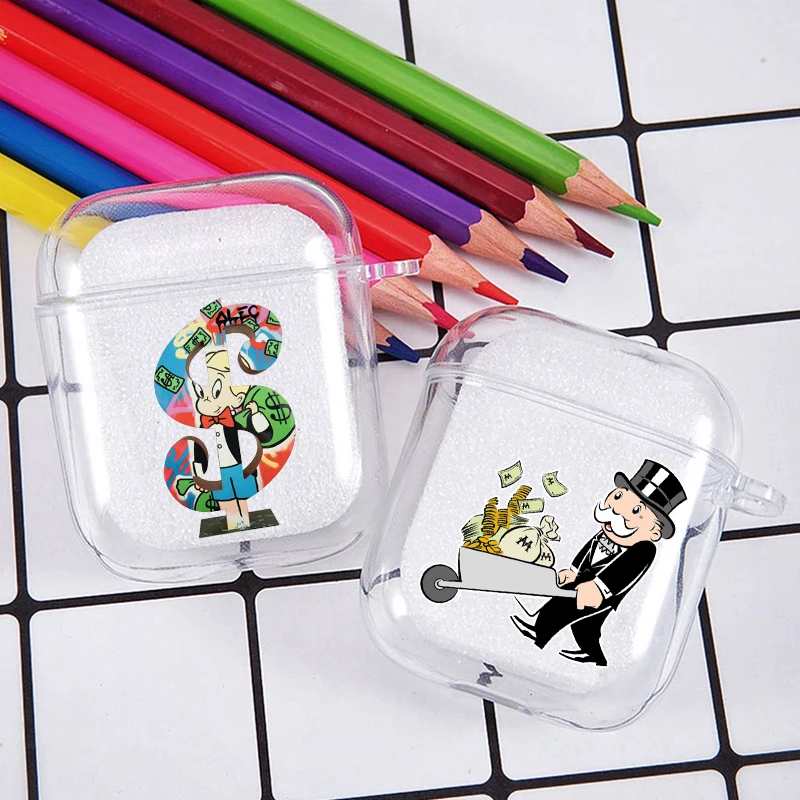 

Cartoon Dollar Alec Monopoly Soft silicone TPU Case For AirPods Pro 1 2 3 Clear Silicone Wireless Bluetooth Earphone Box Cover