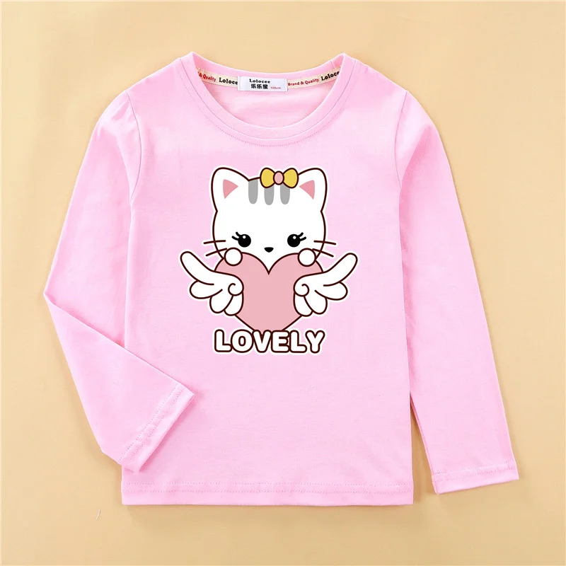 Aimi Lakana Long Sleeve Tees Wear Newborn Girls Cotton T-shirt Lovely Cat KittenTops Kids Spring Autumn Dress