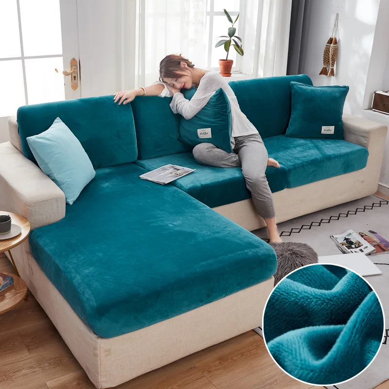 

Бархатные чехлы на сиденья для гостиной, плюшевые подушки, эластичные Чехлы для угловых диванов, секционные чехлы на 3 места, набор защитных ...