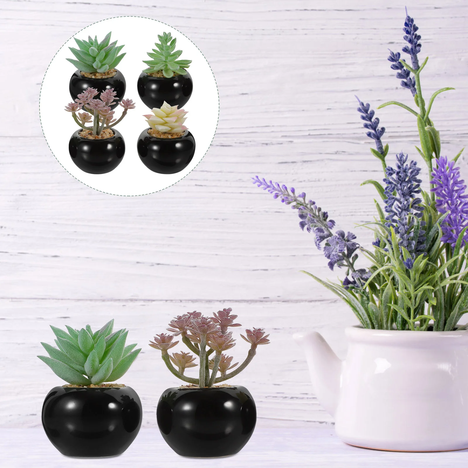 

4 Pcs Ornaments Simulated Bonsai Small Fake Plant Ceramics Mini Artificial Plants