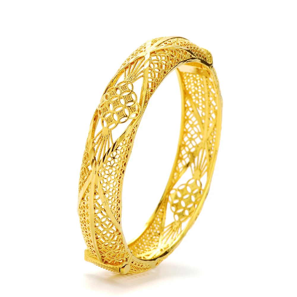 

Dubai Gold Color African Bridal Wedding Openable Bangle For Women Saudi Arab Exquisite Pattern Bracelet&Bangles Jewelry
