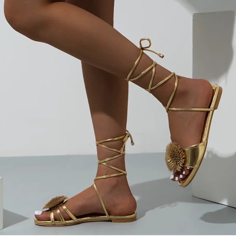 New Retro Flat Women's Sandal Cross Strap Outside Beach Summer Shoes Ladies Soft Comfort Sole Non-slip Designer Chaussure Femme