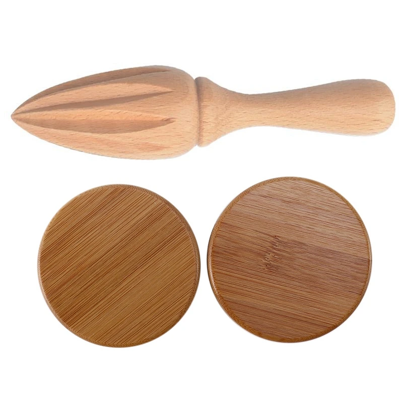 1Pcs Wooden Lemon Squeezer Mini Juicer With 2Pcs Storage Boxes Salt Box Bamboo | Herb &amp Spice Tools