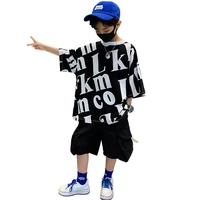 fashion boys clothing sets letter print graffiti tshirts and shorts two piece korean cool loose outfits for teen kids 4 14years