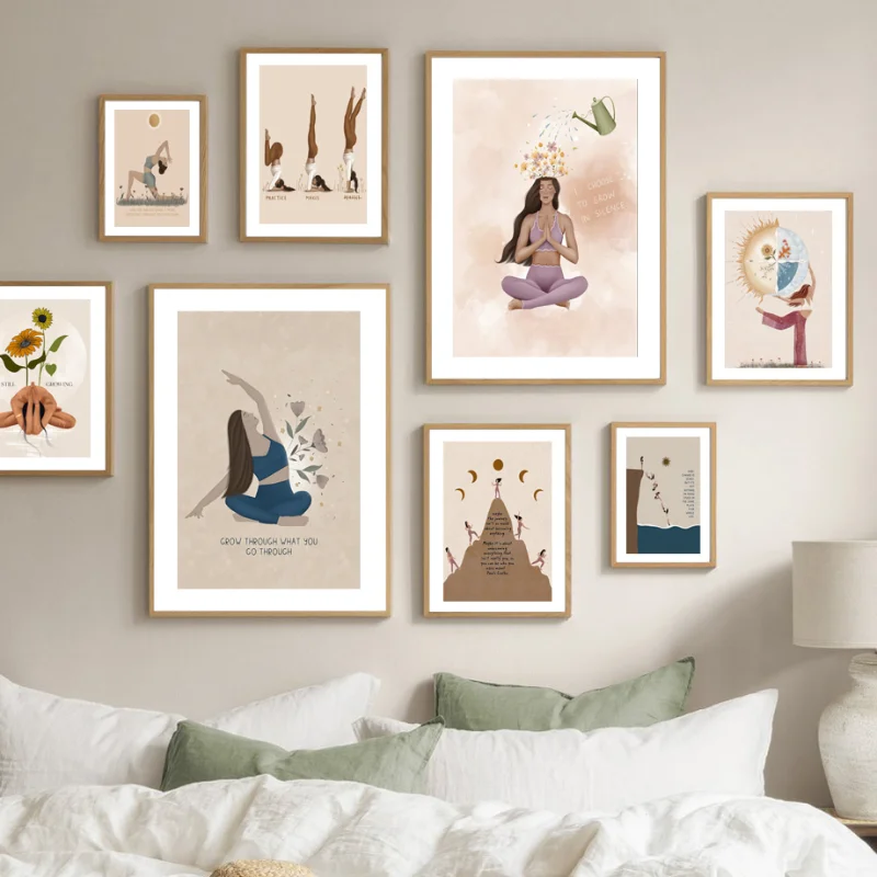 Бохо йога женщины медитация рейки цветок настенное Искусство Холст Живопись