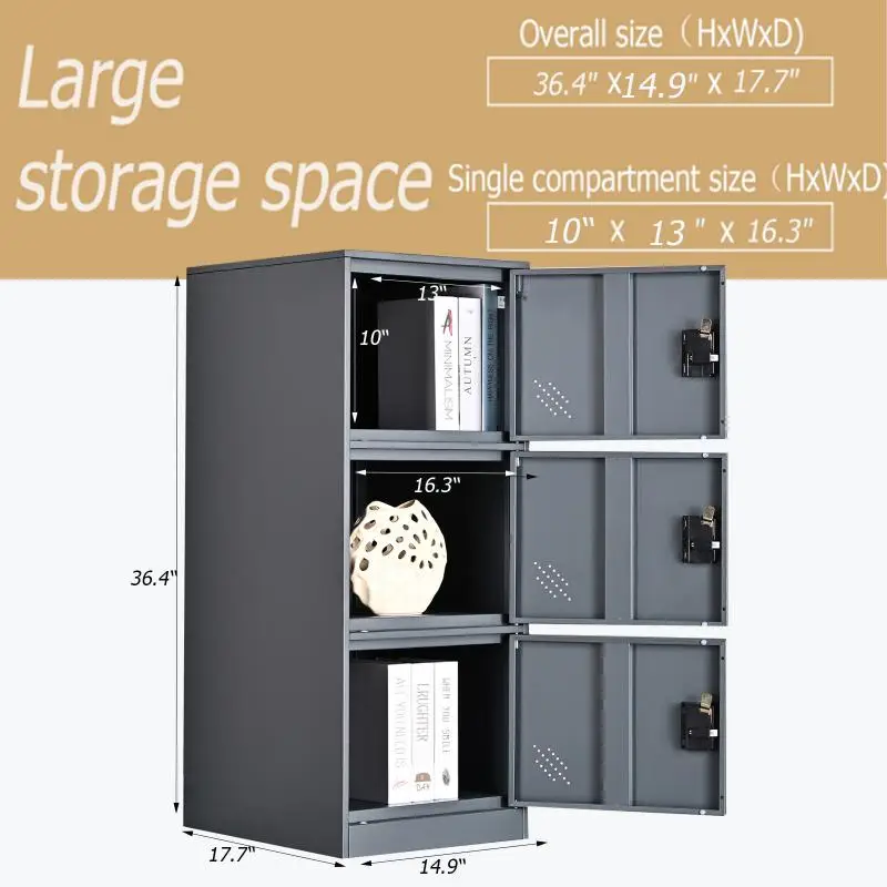 

-Metal Vertical Small Locker with Padlock latch 2 Compartment file cabinet for home school office and gym.