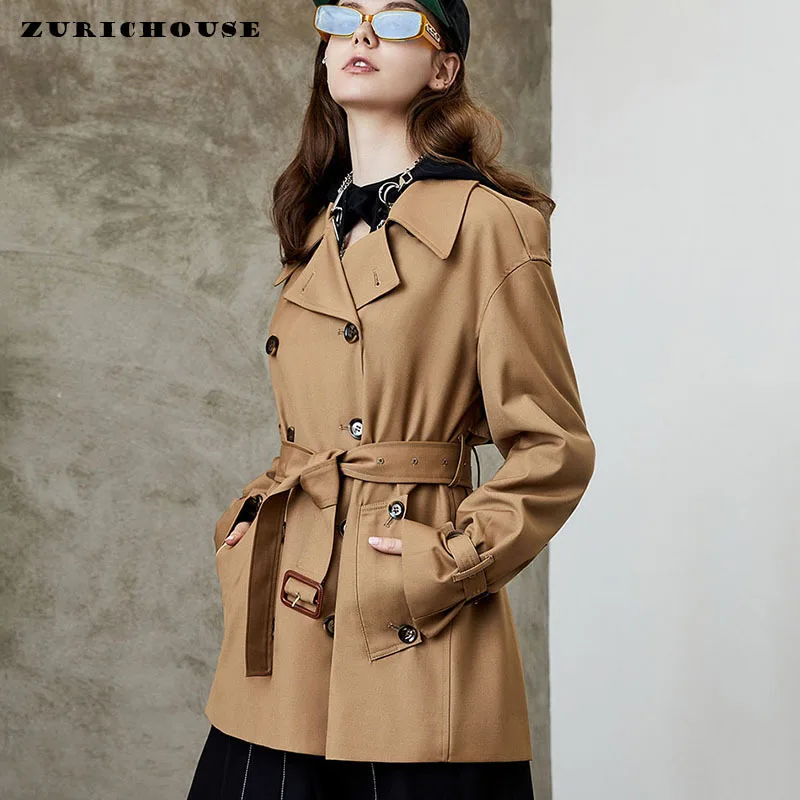 

ZURICHOUSE Classic Double Breasted Trench Coat For Women Lapel Loose Temperament High-end British Style Khaki Windbreaker Female