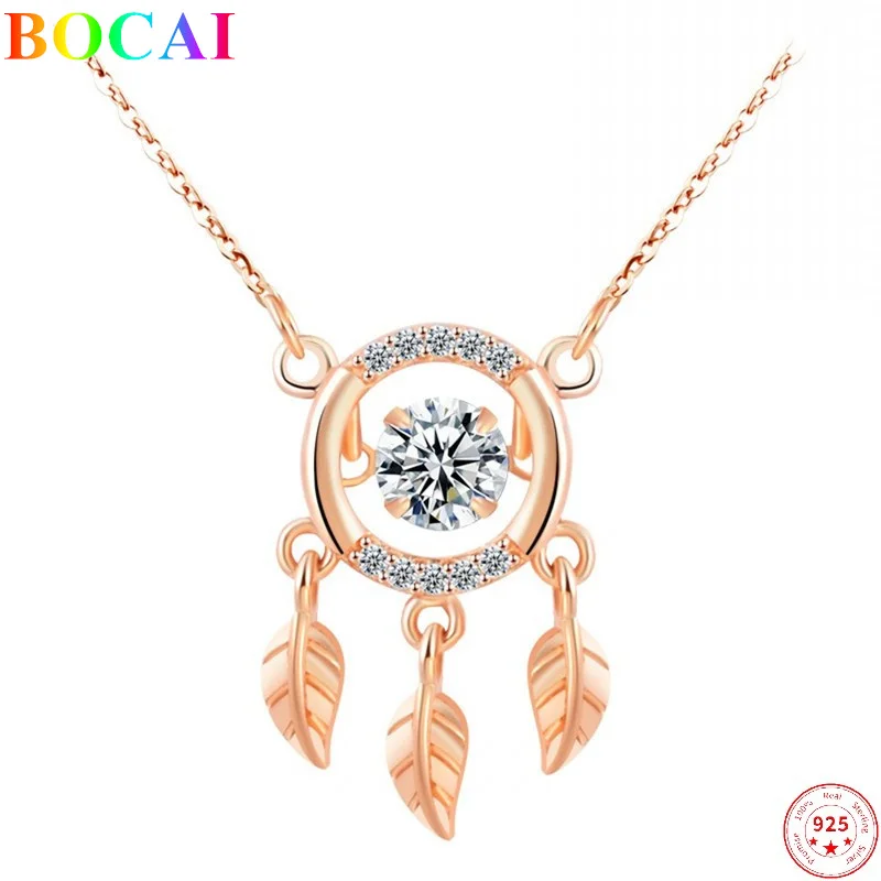 

BOCAI Sterling Silver S925 Necklace Women's Thai Silver Leaf Tassel Zircon Color Neck Chain Pure Argentum Valentine's Day Gift