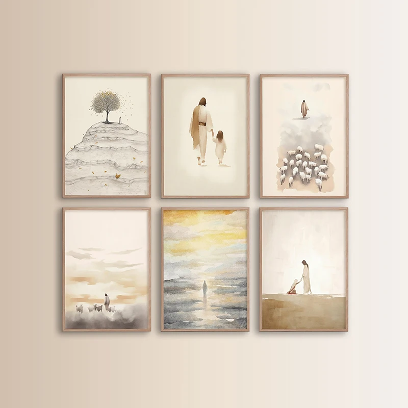 Картина на холсте с изображением женщины Иисуса дороге птиц