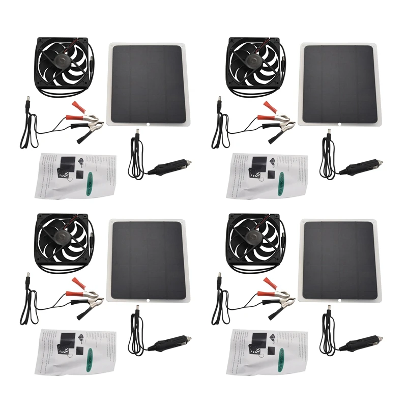 

4X 10W Solar Panel Powered Fan Mini Ventilator For Dog Chicken House Greenhouse RV Roof