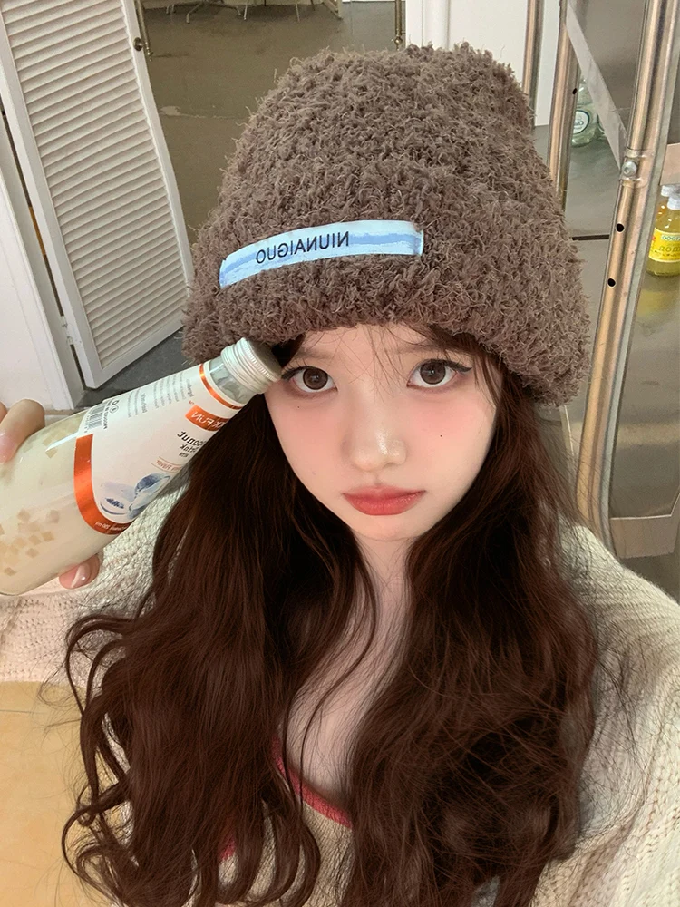 Вязаная шерстяная шапка женская осенне-зимняя корейская модная ретро большая