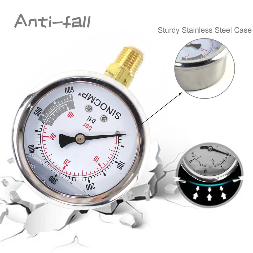 Гидравлический манометр NPT1/4 4 МПа/0-40 бар/0-600PSI Многоцелевой с двойной шкалой