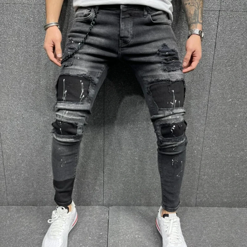 Limited Pants Jeans For Men Zipper Fly Casual Four Seasons Moto Biker Mainland China Denim Jeans Men's Jeans 8839