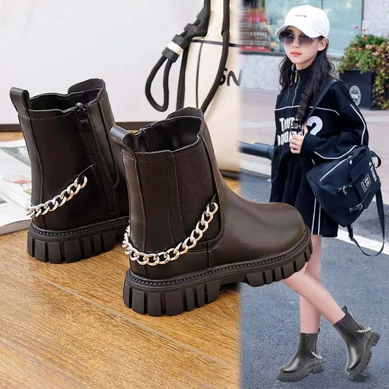 

Girls' Martin boots 2023 winter new British style girls' black catwalk boots