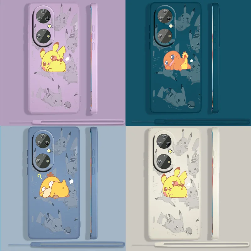 

Cute pikachu spoof art For Huawei P20 P30 P40 P50 P Smart z P Smart pro P Smart PLUS PRO Lite E Liquid Rope Phone Case Capa