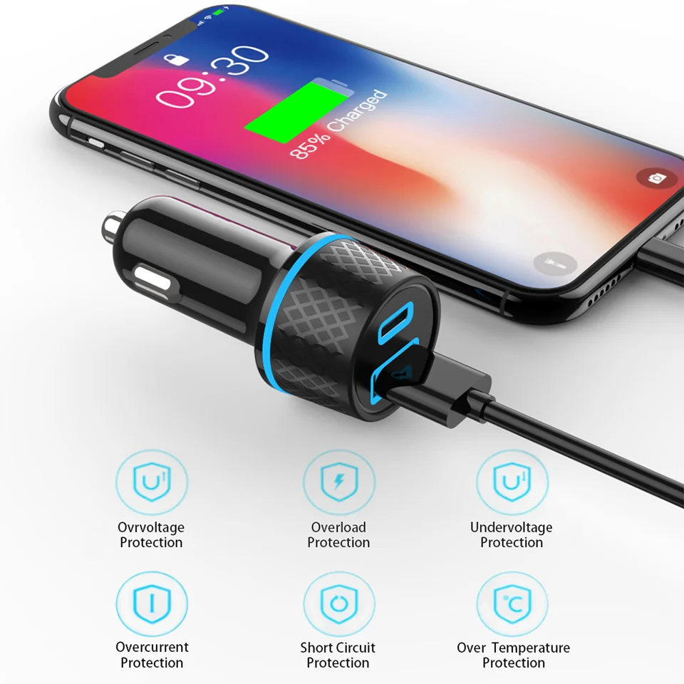 Автомобильное зарядное устройство OLAF USB C QC 3 0 40 Вт 4A Тип PD Быстрая зарядка для iPhone