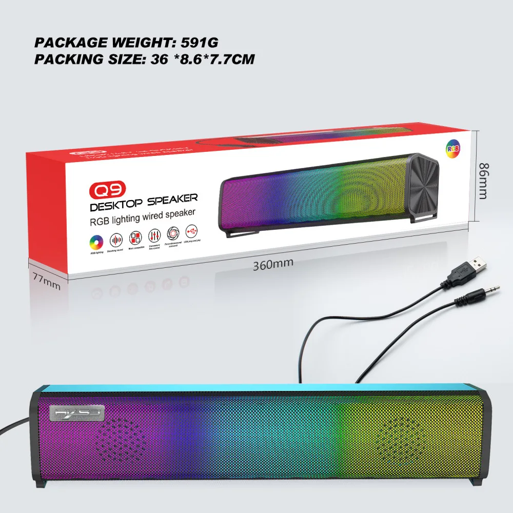 Компьютерная колонка с RGB-подсветкой регулируемый компьютерный длинный звук 3 5