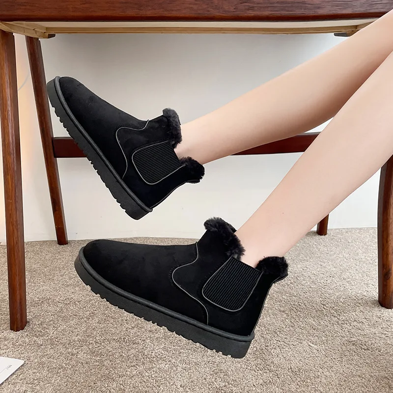 

Женские зимние ботинки, теплые плюшевые однотонные ботильоны без шнуровки, модные женские ботильоны больших размеров, женские зимние удобные хлопковые ботинки для женщин, новинка