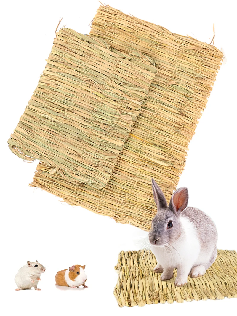 Кролики зайчик трава коврик маленькие животные тканый сено натуральная солома