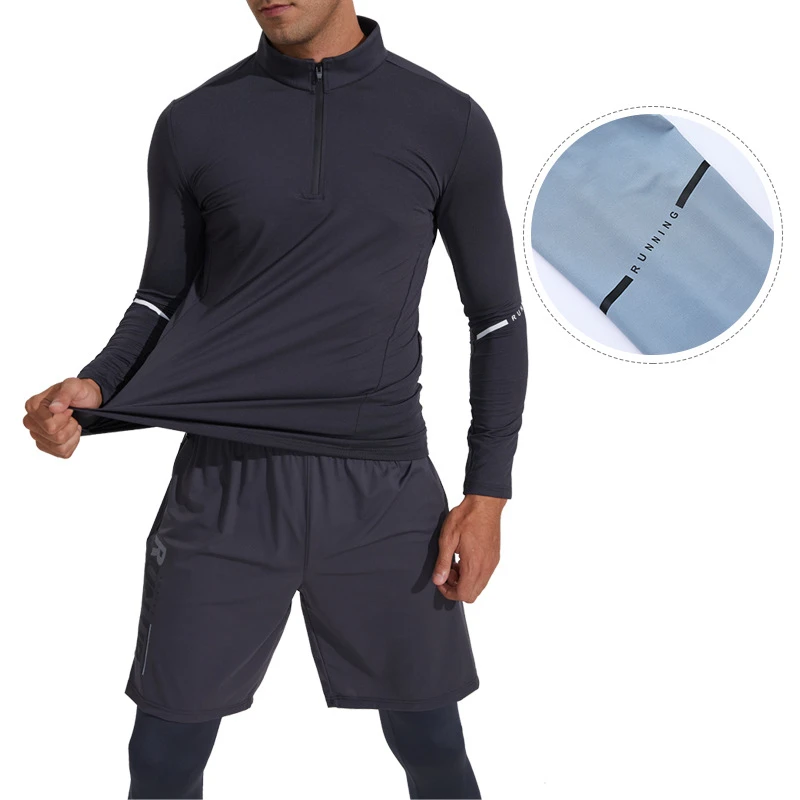 Men's Running Sports Long Sleeve Tops Quick Dry Zipper Stand Collar Outdoor Fitness Skinny Sweatshirts Gym Training Clothing Red