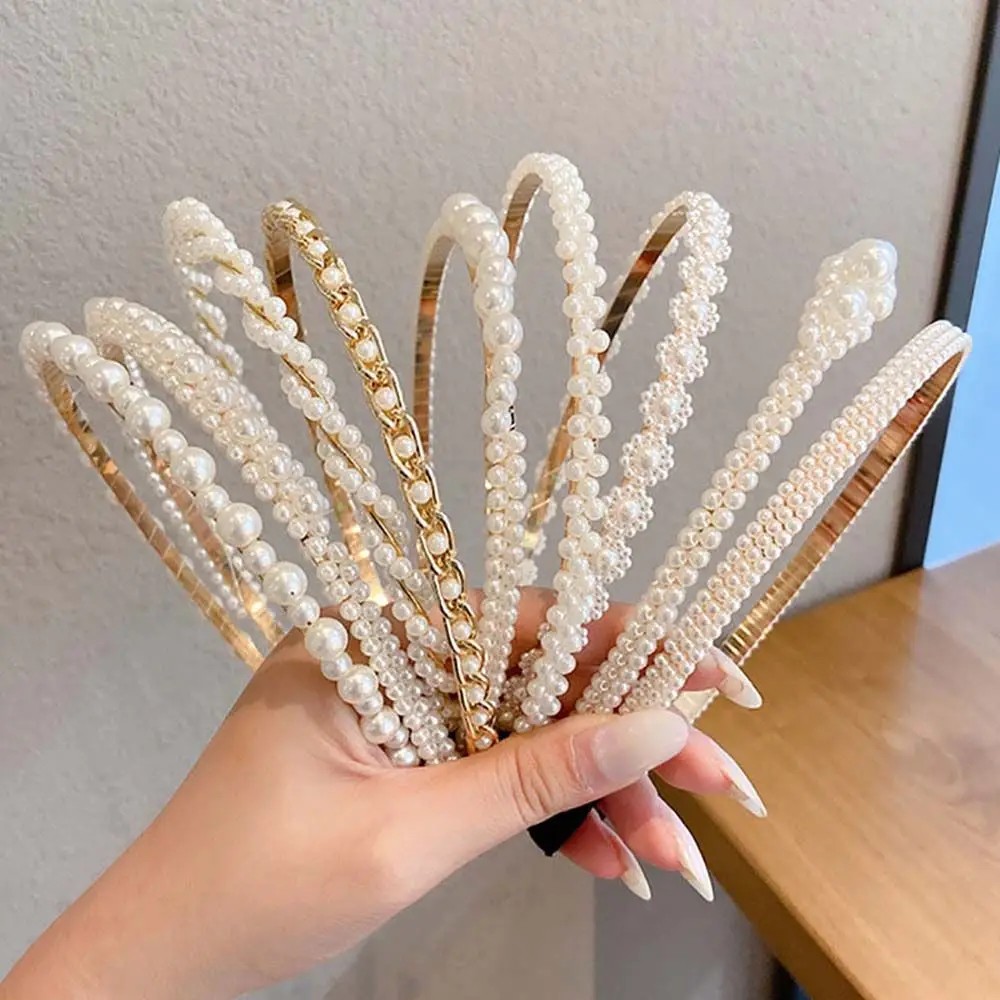 

Женский простой винтажный обруч для волос, элегантный милый обруч для волос с искусственным жемчугом, обруч для волос с цветами, свадебные у...