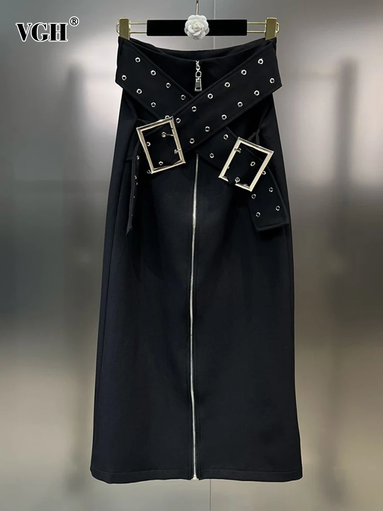 

Женская Лоскутная юбка с поясом VGH, однотонная Повседневная трапециевидная юбка с высокой талией, минималистичные юбки на молнии, модная одежда, новинка