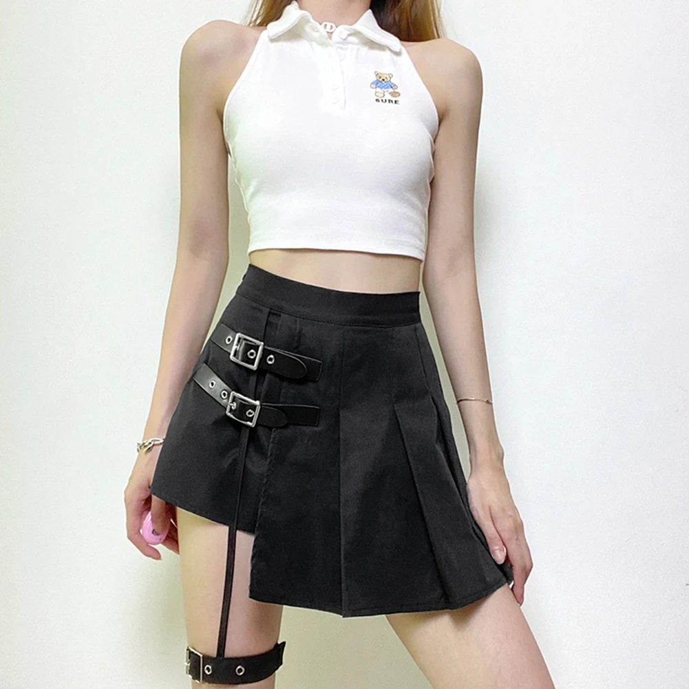 

Punk A Line Mini Skirts Women Streetwear Dark Academia Garter Thigh Ring Shorts Harajuku Buckle Belt Party High Waist Skirt